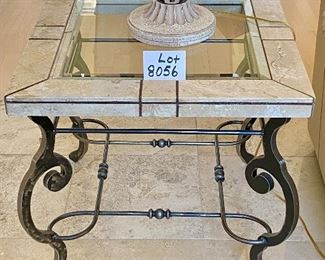Lot 8056 $375.00  Sherrill Furniture Matching Metal Base, Stone and Glass Side Table  28.5" Square x 26" T