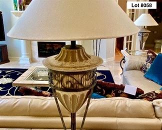 Lot 8058  $250.00 for the Pair of Composite and Metal Table Lamps	34" T x 10" Diam. Base.  