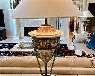 Lot 8058  $250.00 for the Pair of Composite and Metal Table Lamps	34" T x 10" Diam. Base. 