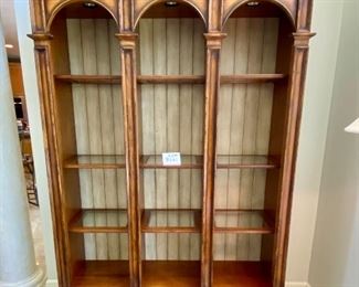 Lot 8061. $550.00. Hooker Lit Display or Bookcase Cabinet with Wood Frame and Glass Shelve.  3 Storage Drawers	87" T x 55" W X 19" D