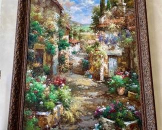 Lot 8064  $1495.00 Very Large Oil/Acrylic Painting from Tom's Price called "Flower Clad Village", Unsigned but Hand Painted  78" T x 54" W