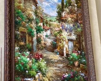 Lot 8064  $1495.00 Very Large Oil/Acrylic Painting from Tom's Price called "Flower Clad Village", Unsigned but Hand Painted  78" T x 54" W