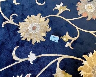 Lot 8065. $795.00. Absolutely Beautiful Navy Wool Area Rug with Shades of Gold and Taupe in a Floral Pattern. Hand-Made Chantilly Kunari   9' W x 12' L