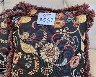 Lot 8067  $75.00.  Lot of 5 Custom Made Decorator Fabric Pillows w/ Fringed edges	20" Square.