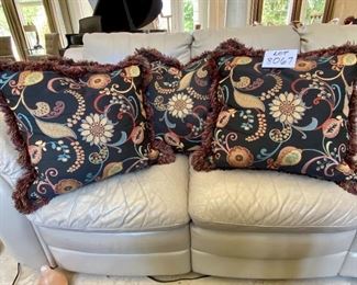 Lot 8067  $75.00.  Lot of 5 Custom Made Decorator Fabric Pillows w/ Fringed edges	20" Square.