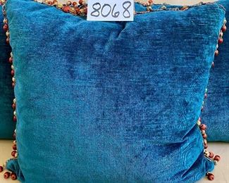 Lot 8068  $36.00  Lot of 3 Custom Solid Fabric Decorator Pillows w/ Dangle Trim	20" Square