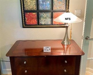 Lot 8069 $4200.00  Executive Home/Office Suite by Sligh. Includes Leather Top Wooden  Desk with Black Leather Top, Matching Credenza/Hutch and Lateral File Cabinet.  In Great Condition overall, Features lots of storage, file drawers, Keyboard Drawers. Cherry or Mahogany. Owner Paid over $10,000 for the set and it is elegant.	Desk 66" W x 32" D x 30" T, Credenza 73" W x 24" D x 82" T (30" T for Base and 52" T for Hutch).  This is truly the nicest Office Suite we had.  Don't Miss this absolute Bargain.
