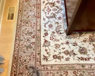Lot 8071. $295.00. Very nice Cream, Taupe and Burgundy Summit Collection 8' x 10' Area Rug. Wool w/ Silk Highlights w/ Bounded Edge Backing. Custom Made for 828 International Trading Co. 8' W x 10' L