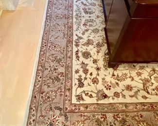 Lot 8071. $295.00. Very nice Cream, Taupe and Burgundy Summit Collection 8' x 10' Area Rug. Wool w/ Silk Highlights w/ Bounded Edge Backing. Custom Made for 828 International Trading Co. 8' W x 10' L