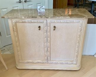 Lot 8077. $795.00  Century Server/Buffet w/ Marble Top, 2 Pullout Side Trays Lower Storage 1 Drawer and Adjustable Shelf - Very functional piece of furniture - can use to hold a flat screen TV, for storage just about anywhere or of course in the Dining area for serving. 