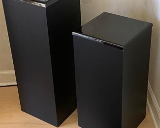 Lot 8078. $120.00 Pair of Glossy Black Pedestals for Display Pieces - Display a plant, fern, sculpture, or any other objet d'art.  Cool.	1) 12" Square x 30" T 2) 12" Square x 24"T