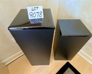 Lot 8078. $120.00 Pair of Glossy Black Pedestals for Display Pieces - Display a plant, fern, sculpture, or any other objet d'art.  Cool.	1) 12" Square x 30" T 2) 12" Square x 24"T