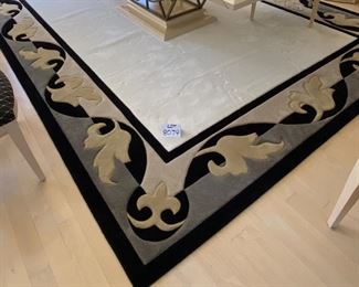 Lot 8079. $795.00. Gorgeous 9' x 12'  Custom Made Sculpted Rug in Black, Cream, Tan, Sand & Gray Colors. No Skid Backing.	9' x 12'