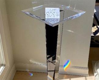 Lot 8084 $250.00  Cool Clear Lucite and Black Pedestal. Perfect for Display of Art or Sculpture. 36" T x 14" Sq Top.  Great Light Effects like Prism.  