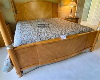 Lot 8094. $1,200.00. Stunning Bernhardt "Soleil" 4-poster King Bed, 2 round marble top night stands. Fleuri marble in rich black with gold veining. Bed is 89" W x 83' H x 85" L (headboard) footboard and rails -- and night stands are 29"H x 30" diameter, with one drawer and the cabinet has two shelves.  Mattress and Bedding not included.  Bernhardt makes extremely well-crafted furniture and this bedroom set is the definition of quality.  If you've recently moved from a small apartment in the city to a larger suburban home, this set is calling to you!  Matching Chests & Dressers are on next couple of lots!  