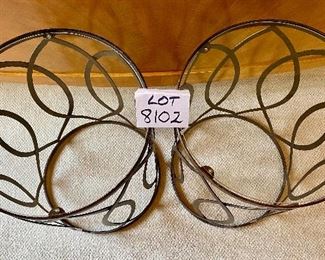 Lot 8102. $120.00. Pair of Modern glass top tables with metal drum base. 16" Diam.  x 22" T.  Sleek Design goes with MCM, Contemporary or Eclectic Traditional.  And they are different!  