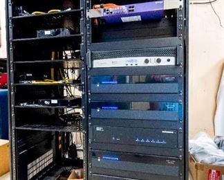 A Group of Ten Channel Amplifiers and Gigabit Switches Various Manufacturers to Include Samsung, Cisco and Episode PLUS TWO METAL RACKS
The group comprising 2 Cisco SG300 Gigabit switches, 1 Eliminator Lightening 8 Channel Power Center, 1 CDi Power Amplifier, 4 Episode Amplifiers 12D 70a, 1 Architect 12 Channel Amplifier and 1 Episode EP 400 Surge Protector.
Condition of Group: Very Good. Functional.
Two Cisco SG300: $120.00
Eliminator Lightening 8: $100.00
CDi Power Amplifier: $600.00
Four Episode Amplifiers: $1,200.00
Architect 12 Channel Amp: $120.00
Episode EP 400 Surge: $85.00 TWO RACKS USED: $100.00