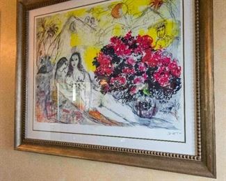 After Marc Chagall. (Russian Empire, 1887-France 1985). From the Daphnis and Chloe Suite. Edition of 500. Signed and Dated Lower Right Marc Chagall 1969. Impressed with Seal European Open Edition 500. Numbered 102.
The image from Chagall’s iconic Daphnis and Chloe suite.
Condition: Very Good with no toning noted to margins or fading of color.
Dimensions: 28 x 36 inches. $5,000.00