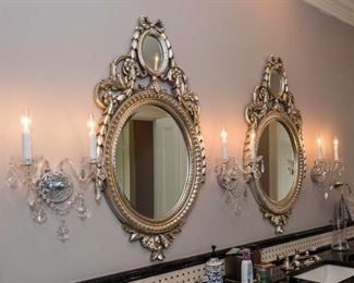 A Set of Three Baccarat Style Leaded Glass Two Light Chandeliers. Circa 2010-2013. (Mirrors excluded)
Condition: Very Good.
Dimensions: Height 14 ½ x width 9 inches.
For Three: $500.00