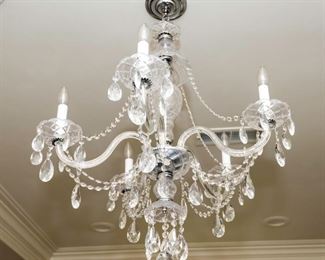 A Pair of Baccarat Style Leaded Glass Five Light Chandeliers. Circa 2010-2013.
Condition: Very Good.
Dimensions: Height 32 x width 24 approximately.
For Two: $1,500.00 Each $750.00.