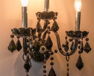 4) A Pair of Venetian Style Colored Glass Three Light Sconces. Circa 2010-2013. Condition: Very Good.
Dimensions: Height 16 ½ x width 12 ½ inches. For Two: $500.00