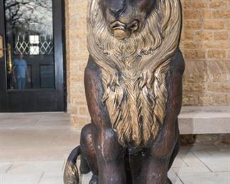 A Pair of Brass Hollow Lions. Probably Last Quarter of the Twentieth Century. No Marks Evident.
Condition: Very Good with wear comemnsurate to exposure to meterological elements.
Dimensions: Height 56 inches. $7,500.00