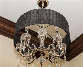 An American Eight Light Glass and Leaded Drop Chandelier. Dimensions: H 20 x D 24 inches. $425.00