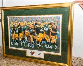 After Andrew Goralski. (American, 20th/21st Century). Super Bowl XXXI America’s Pack. Lithograph. 1997. Edition of 2031. Signed in Pencil Andrew Goralski Lower Right. Signed in Pen Brett Favre Lower Right. Numbered Lower Center in Pencil 1008/2031. The image commemorating the Packer’s victory in Super Bowl 31.
Condition: Very Good with no toning to margins.
Dimensions: 19 x 26 ½ inches. $5,000.00