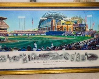 After Andrew Goralski. (American, 20th/21st Century). Last Game at County Stadium. 2000. Edition of 55. Signed and Dated in the Plate Andrew Goralski 2000. Signed Outside the Plate Lower Right Andrew Goralski. Numbered Lower Left in Pencil 13/55.
Condition: Very Good with no toning of fading to image.
Dimensions: 32 x 65 inches. $5,000.00