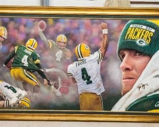 After Andrew Goralski. (American, 20th/21st Century). Brett Favre Iron Man. 2002. Giclee on Canvas. Signed Lower Left and Dated Andrew Goralski 2002. Signed in Ink Right of Center Brett Favre 4.
Condition: Very Good.
Dimensions: 31 ½ x 73 inches. $5,000.00