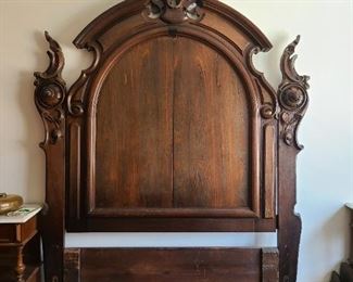 1850's carved Rosewood antique headboard of bed