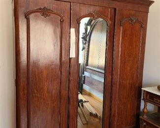 Large antique wardrobe/armoire from Scotland, dated 1876, damaged middle door