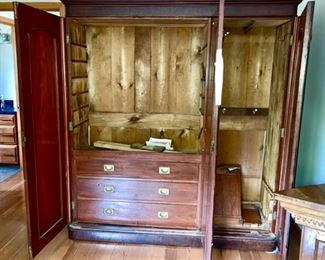 Inside view of large antique wardrobe/armoire 