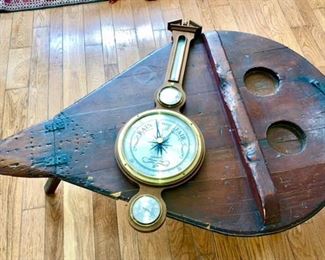 Antique bellows coffee table, Howard Miller barometer is SOLD