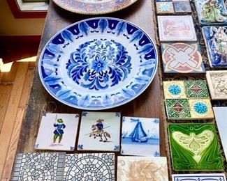 2 large platters, antique/vintage ceramic tiles