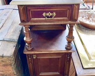Marble-topped Victorian walnut nightstand (1 of 2)