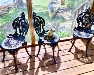 Set of 3 Cast iron garden chairs, Atlanta Stove Works