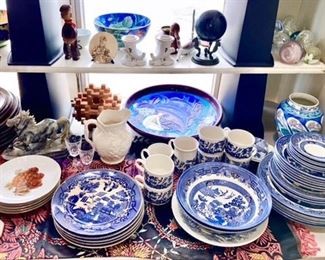Blue Willow from different companies, ceramic collectibles, etc.