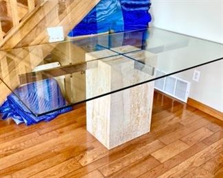 Italian marble & glass, stainless steel table