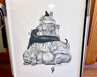 Cat Print, signed Marion Seawell, 1971