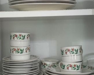 Gibson Christmas China, complete with silverware. 