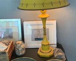 Vintage Tole Lamp, Mustard Yellow. 