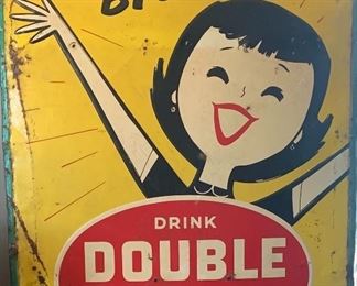 Vintage Double Cola Advertising Tin Sign, Large. 