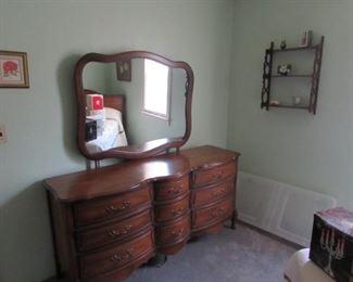 French dresser, with mirror, Mahogany shelve, art