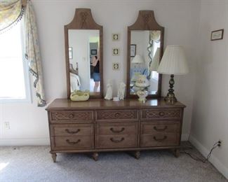 MCM triple dresser and two mirrors