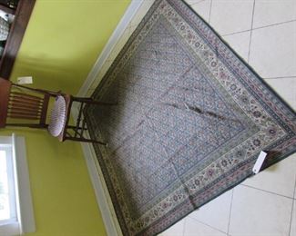 Wool area rug, vintage, straight chair