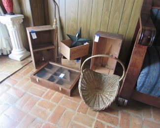 Baskets, wine boes, Oak memory box, white fern stands (2)