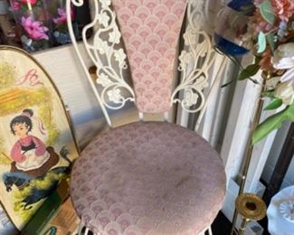 Wrought iron pink seat chair   $15