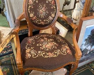 Antique needlepoint carved parlor chair