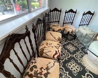 5/ $450 Six Antique Portuguese style chairs with ladder back (some loss) 	